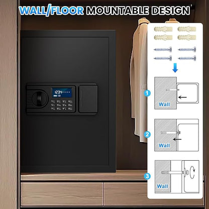 2.6 Cuft Fire Proof Safe for Home Documents, Home Safes Fireproof Waterproof, Fireproof Safe Box with LCD Digital Keypad, Alarm System, Hidden Code, Safety Box For Money Medicine Jewelry