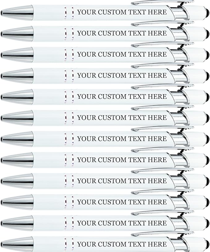 Up to 480 Pcs Personalized Pens in Bulk, Custom Metallic Printed Name Pens with Black Ink, Customized Pens Bulk with Stylus-Great Gift Ideas(White)