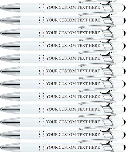 Up to 480 Pcs Personalized Pens in Bulk, Custom Metallic Printed Name Pens with Black Ink, Customized Pens Bulk with Stylus-Great Gift Ideas(White)