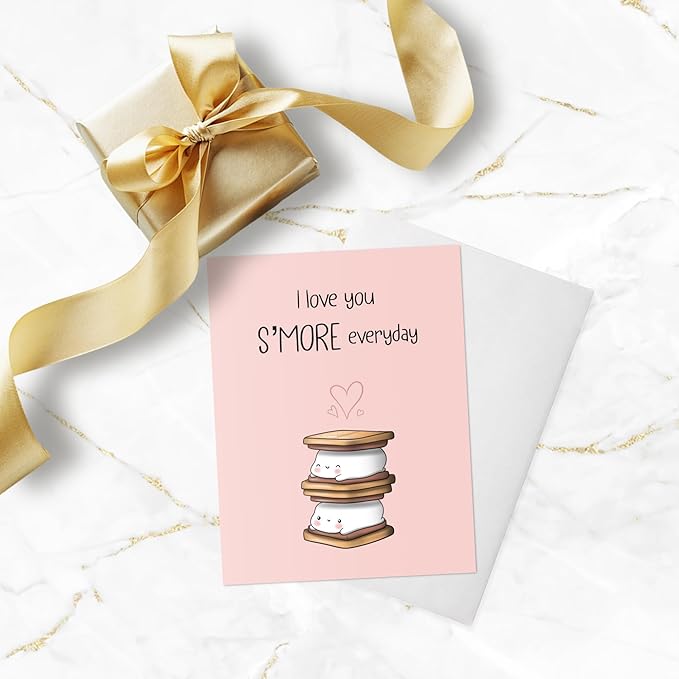 ALY LOU Anniversary Card for Her Him/Girlfriend Wife/Husband Boyfriend, Friendship Thank You Birthday Kawaii Greeting Card (I Love You S'more ...)