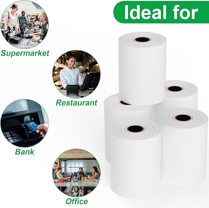 Thermal Paper Rolls 2.25 x 50 ft, 5 Rolls Credit Card Paper Thermal 2 1/4" x 50', Premium Receipt Papers Fits All 58mm Mini POS Thermal Printers