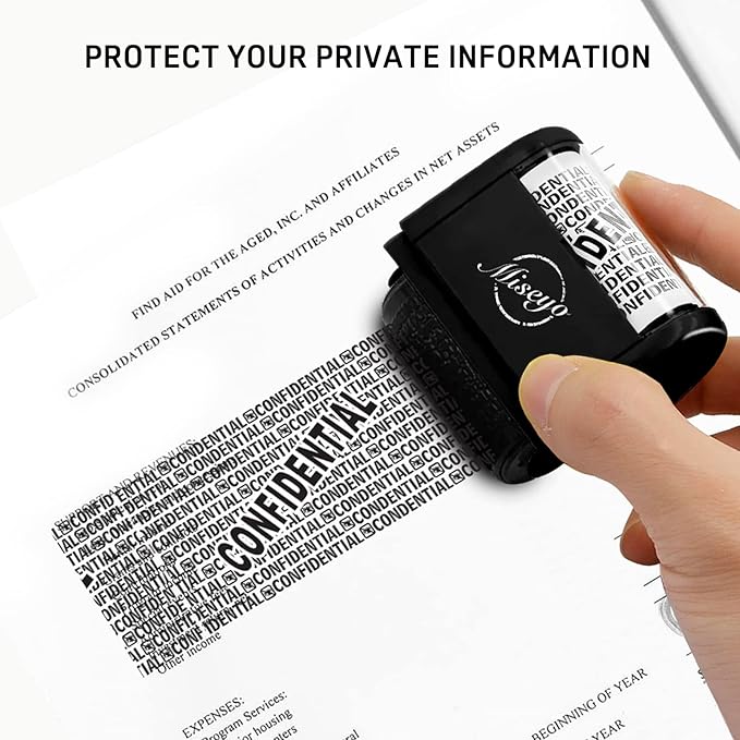 Miseyo Wide Roller Stamp Identity Theft Stamp 1.5 Inch Perfect for Privacy Protection - Black