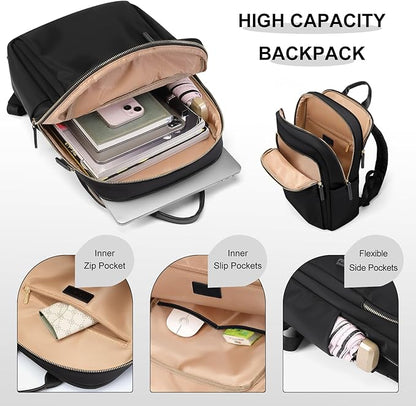 Laptop Backpack for Women Travel Work Commute Casual Daypack Backpack Purse Computer Bags Fit 14 Inch Notebook (Black)