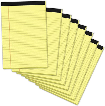 8 Pack Yellow Legal Pads 5x8 Small Note Pads 240 Sheets Perforated Yellow Pads Paper Narrow Ruled Writing Pad 80gsm Premium Thick Paper College Ruled Legal Notepads for Students, Office, Business