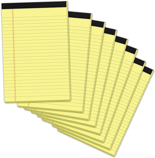 8 Pack Yellow Legal Pads 5x8 Small Note Pads 240 Sheets Perforated Yellow Pads Paper Narrow Ruled Writing Pad 80gsm Premium Thick Paper College Ruled Legal Notepads for Students, Office, Business
