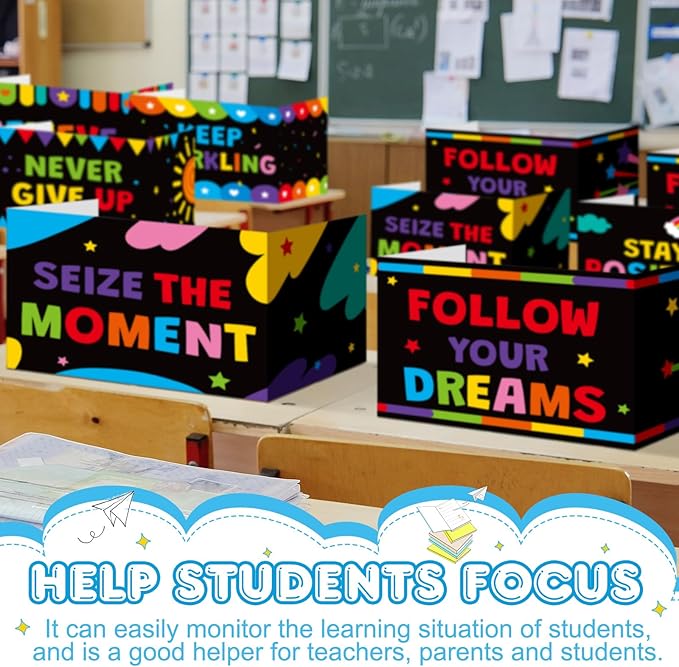 Honoson 24 Pcs Bulk Inspirational Privacy Folders for Students Cardboard Test Privacy Boards Motivational Words Desk Dividers Shield for Classroom School Study Supplies, 6 Styles(Colorful)