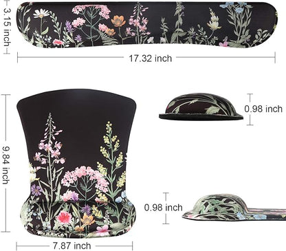 iCasso Mouse Pad and Keyboard Wrist Rest, Wrist Rest for Computer Keyboard, Made of Memory Foam with Wrist Support, Easy Typing and Relieve Wrist Pain Keyboard Pad for Computer, Office (B-Weeds)