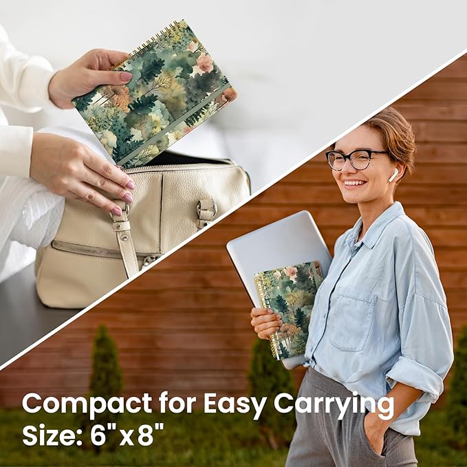 Lined Spiral Journal Notebook for Women, Pretty A5 College Ruled Hardcover Notebook for Work & Note Taking, Cute Aesthetic Journal for Writing, 140 Pages, Misty Woods