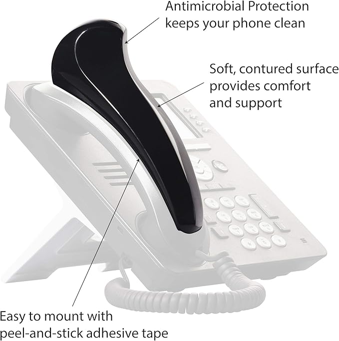 Softalk Antibacterial Black Phone Shoulder Rest | Landline Telephone Accessory (00101M)