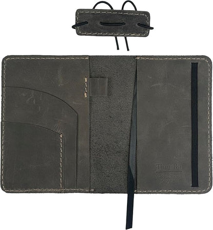 Leather Cover for Field Notes, Passport Cover, Leather Notebook Cover for 3.5" x 5.5" with Pen Holder, Only Cover (Gray)
