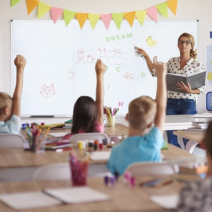 VIZ-PRO Large Magnetic Whiteboard/Foldable Dry Erase Board, 96 X 48 Inches, Wall Mounted White Board for School Office and Home 8' x 4'