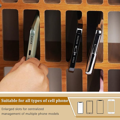 Echaprey Cell Phone Holder Classroom Pocket Chart Wooden Cell Phone Storage Cabinet with Lock 36 Slots Desktop Cell Phone Holder for Classroom Office (36 Slots)