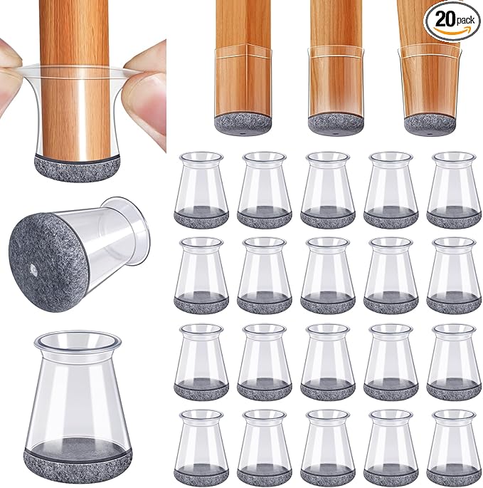 BUMACO Chair Leg Floor Protectors Chair Leg Protectors for Hardwood Floors Silicone Pads Covers to Protect Floors (Clear-20 Pcs, Universal XS 0.5"-0.9")