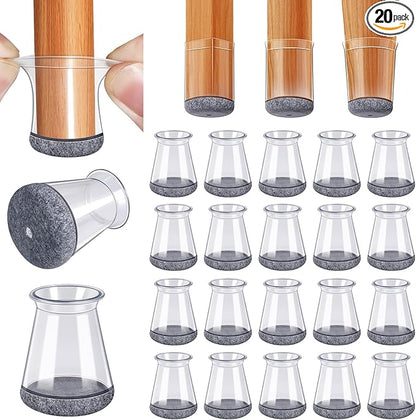 BUMACO Chair Leg Floor Protectors Chair Leg Protectors for Hardwood Floors Silicone Pads Covers to Protect Floors (Clear-20 Pcs, Universal XS 0.5"-0.9")
