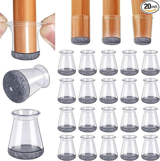 BUMACO Chair Leg Floor Protectors Chair Leg Protectors for Hardwood Floors Silicone Pads Covers to Protect Floors (Clear-20 Pcs, Universal XS 0.5"-0.9")