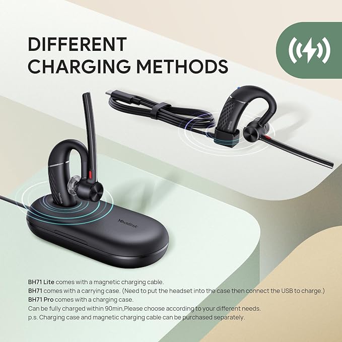 Yealink BH71 Lite Bluetooth Headset,Wireless Earpiece with 4 Noise Cancelling Microphone,10H Talk Time, Adjustable Ear Hook,Bluetooth Earphones for Cell Phone,Driving,Office Work