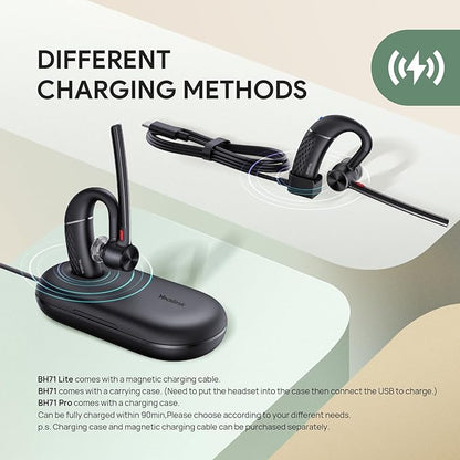 Yealink BH71 Lite Bluetooth Headset,Wireless Earpiece with 4 Noise Cancelling Microphone,10H Talk Time, Adjustable Ear Hook,Bluetooth Earphones for Cell Phone,Driving,Office Work
