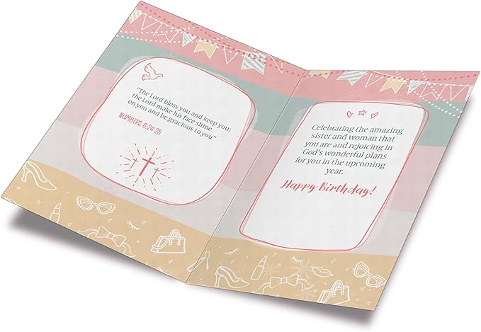 Prime Greetings Religious Birthday Card For Sister, Made in America, Eco-Friendly, Thick Card Stock with Premium Envelope 5in x 7.75in, Packaged in Protective Mailer