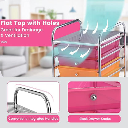 Storage Cart, Rolling Utility Cart with 10 Drawers, Portable Handles & Lockable Wheels, Mobile Paper Toys Storage Organizer Large Capacity for Home Office School Teacher (Rainbow)