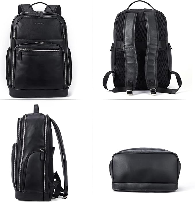 BOSTANTEN Leather Backpacks College 15.6” Laptop Travel Computer Shoulder Backpack For Men Black