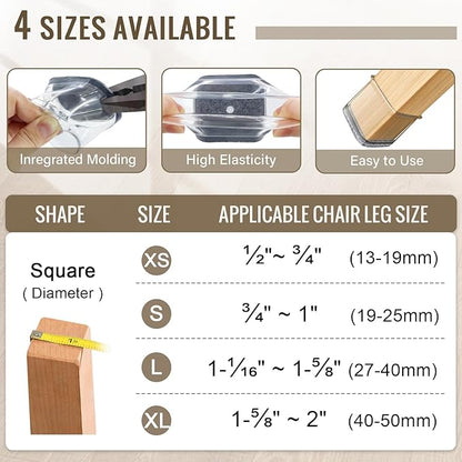 BUMACO Chair Leg Floor Protectors Square Chair Leg Protectors for Hardwood Floors Silicone Pads Covers to Protect Floors(Clear-40 Pcs, Square XS (1/2"~ 3/4")