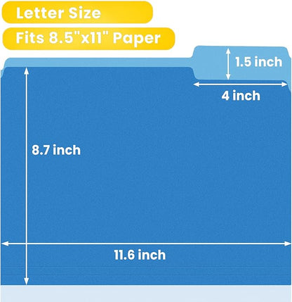 SUNEE File Folders Letter Size Blue, 100 Pack Manilla Folders 8.5 x 11 1/3-Cut Tabs, Colored File Folders Office Home School for Documents Files Paper