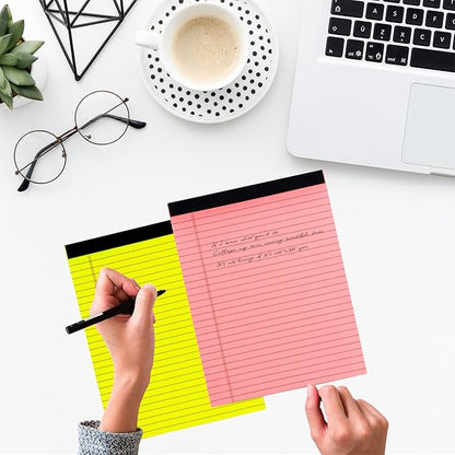 Colored Legal Pads 8.5 x 11 inches 8 Pack,70 GSM/19 LB Rainbow Wide Ruled Writing Pad High Brightness Neon Pads 8 Colors 30 Sheets Per Note pads for School,College,Office,Business-Large