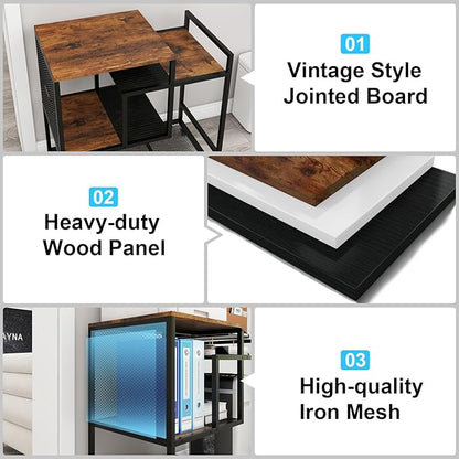 Natwind Mobile Printer Stand with Wheels,Computer Host Cart,PC Tower Stand, Multi-Functional Organizer Shelf for Shredder, Scanner, CPU,File Papers and Other Office Supplies (Retro)