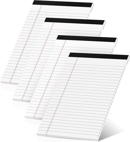 Legal Pads 5x8 Inch, 4 Pack, Narrow Ruled, 5x8 White Legal Pad, Mini Double-Sided Printing Notepad Perforated Note Pads 5x8" Lined Paper, Lined Writing Pads for Office Home School, 30 Sheet/Pad