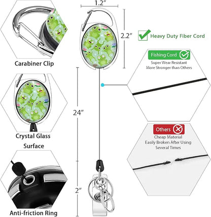 Cute Frog Lanyards for Id Badges, Retractable ID Badge Holder with Detachable Lanyard, Fashionable Badge Reel Heavy Duty with Carabiner Clip, Nurse Teacher Office Gifts