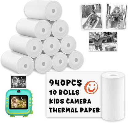 720Pcs Thermal Paper for Kids Camera Instant Print, 57x25mm Instant Print Paper, 10 Rolls Kids Camera Instant Print Paper Compatible with Most Instant Print Cameras for Kids(72 Pcs/Roll)