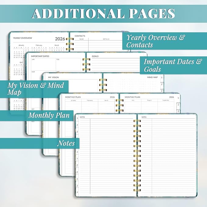 2026 Planner, A5 Weekly and Monthly Planners with Tabs, Spiral Bound Daily Calendar 2026 Planner, Agenda Organizers from Jan. to Dec., Hardcover Habit Tracker Journal 6.18" x 8.5"(Grey Marble)