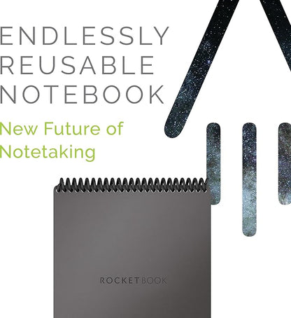 Rocketbook Smart Reusable Notebook, Flip Executive Size Spiral Notebook, Gray, (6" x 8.8"")