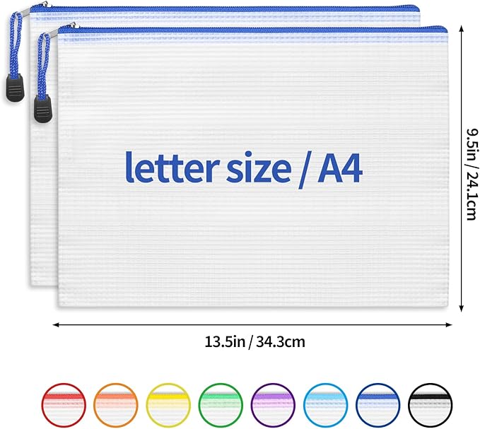 EOOUT 24pcs Mesh Zipper Pouch Bags, A4 Zipper Bags for Organizing Storage, Waterproof Zipper Pouches, Letter Size, File Bags for School, Toys, Puzzle, Board Games and Office Supplies