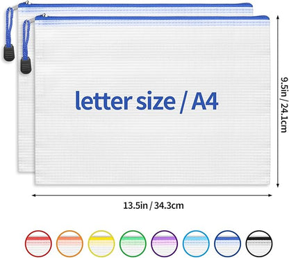 EOOUT 24pcs Mesh Zipper Pouch Bags, A4 Zipper Bags for Organizing Storage, Waterproof Zipper Pouches, Letter Size, File Bags for School, Toys, Puzzle, Board Games and Office Supplies