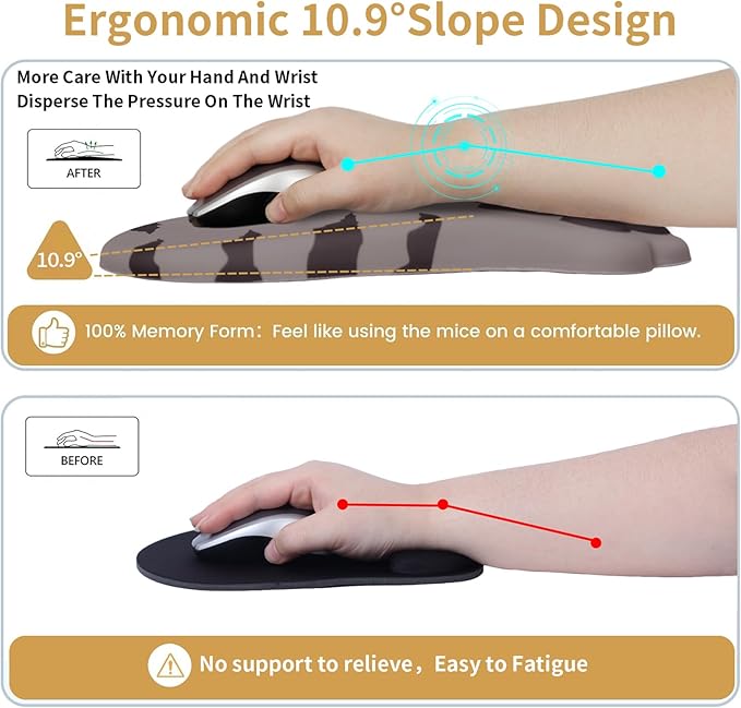 Ergonomic Mouse Pad with Wrist Rest,Cute Cat Paw Mousepad Wrist Support,Comfortable Massage Design Computer Pain Relief Mouse Pad with Non-Slip PU Base for Desk Laptop Gaming Office,Brown