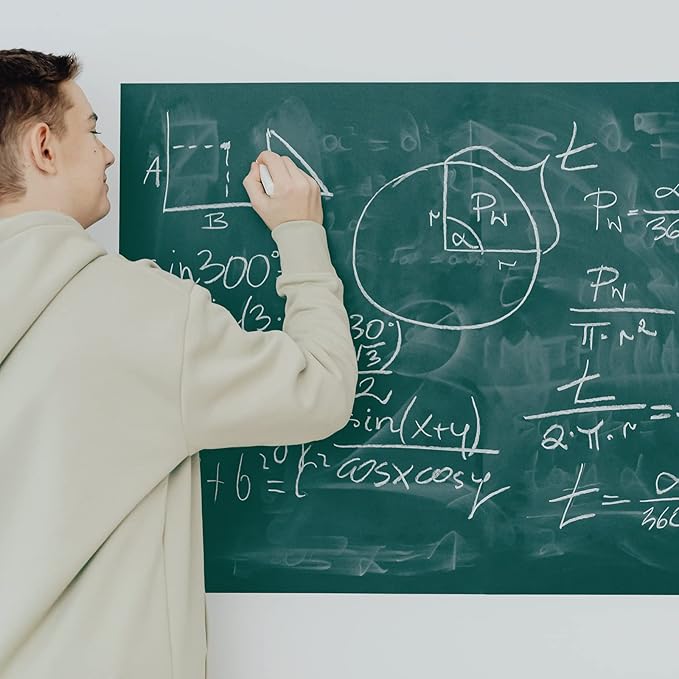 Chalkboard Wallpaper Stick and Peel: Green Contact Paper Classroom Chalkboard Stickers Chalk Board Paint Self Adhesive Wall Paper with 8 Colorful Chalks (17.5 X 78.7 Inches)