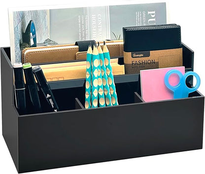 Mail Organizer, Mail Holder with 5 Slots, Modern Mail Sorter Basket for Countertop, Acrylic Desktop Bill Letter Envelope Holder, Black