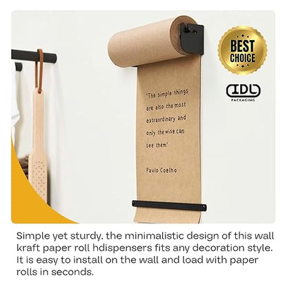 IDL Packaging 24" Wall Mounted Kraft Paper Roll Dispenser & Cutter for Rolls up to 24" Wide and 9" in Diameter – Durable Paper Holder with a Serrated Blade – Wall Mount Set Included