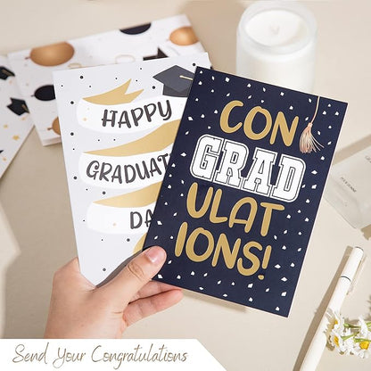 Graduation Cards 2024-20 Pack Matte Gold Foil Congratulations Cards, 7x5 Inches Bulk Greeting Cards with Envelopes and Stickers - College & High School Graduation