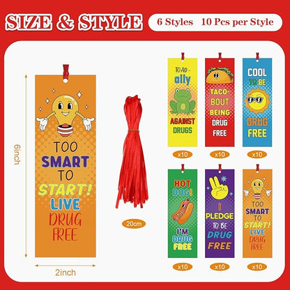 60 Pcs Red Ribbon Week Bookmark Drug Free Bookmarks Red Ribbon Awareness Bookmark Toad Ally Against Drugs Exchange Gifts for Kids Adult School Classroom Prizes Party Favors