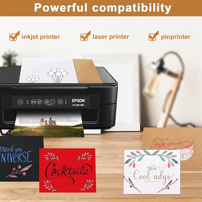 100 Packs Black Note Cards and Envelopes 4.25 x 5.5 Heavyweight Flat Cardstock and A2 Envelopes Printable Self Seal for DIY Greeting Cards, Wedding Invitations, Graduations