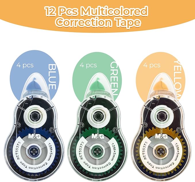 M&G 12 Pack Correction Tape，39.3 Feet Correction Tape, Easy to Use Applicator for Instant Corrections, Study Supplies and Office Products, Total 472FT/144M