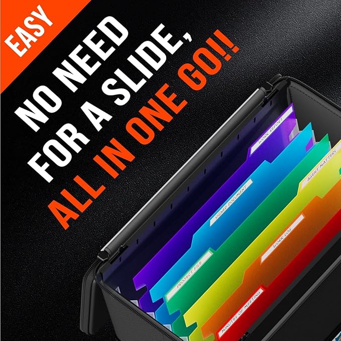 Fireproof File Box with Hanging File Folders, 7x1.2" Accordion Pockets, Hanging File Organizer for Letter Size, Retractable Hook, 1/3-Cut Tab (Folders+Box-12.6''*7.8''*9.8'')