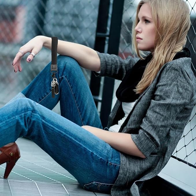 Fishent Stretchy Wristlet Keychain,Braided Cute Wrist Lanyards for Keys, Key Chain Holder for Women Men, Wrist Strap Keychain for Car Keys Phone Camera Wallet ID Badges Card (Black)