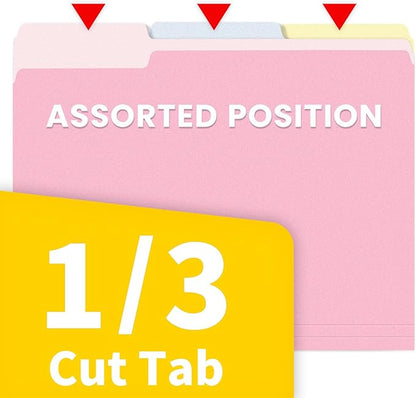 SUNEE File Folders, 100 Pack Manila File Folders 1/3 Cut Letter Size, Colored Folders,Office Organization,Folders for School,Files Paper Home and Classroom,5 Bright Color
