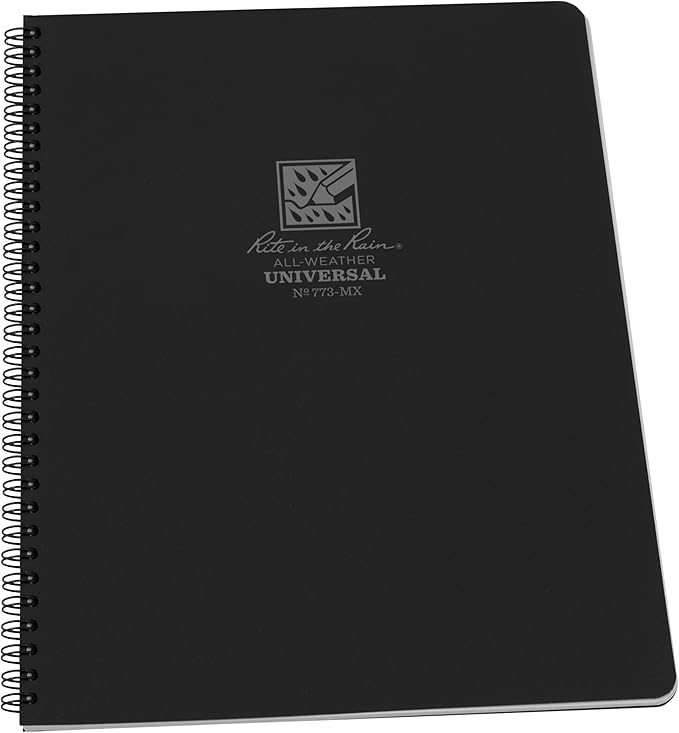 Rite in the Rain Weatherproof Side Spiral Notebook, 8.5" x 11", Black Cover, Universal Page Pattern (No. 773-MX)