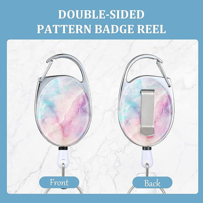 Badge Reels - Retractable Badge Holders, Double Sided Color Print Pattern, With Retractable Keychain, Badge Clip and Key Ring, Durable Nylon Rope, Color Ripple