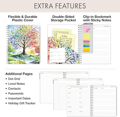 Essential PRO 2025 Daily, Weekly & Monthly Planner, 7"x9": 14 Months (Nov 2024 - Dec 2025) Monthly Tabs,Daily Tracking,Notes Pages,Storage Pocket,Bookmark w Sticky Notes (Tree Seasons)