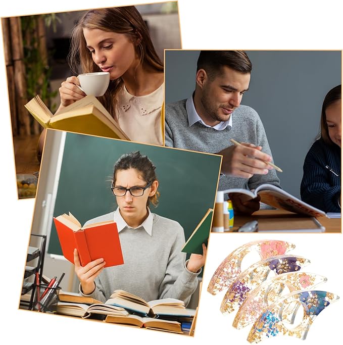 Book Page Holder for Reading, 4 PCS Dried Flower Resin Transparent Bookmark, Thumb Book Page Holder Reading Accessories for Reading Lovers, Gifts for Bookworm, Literary, Students and Teachers